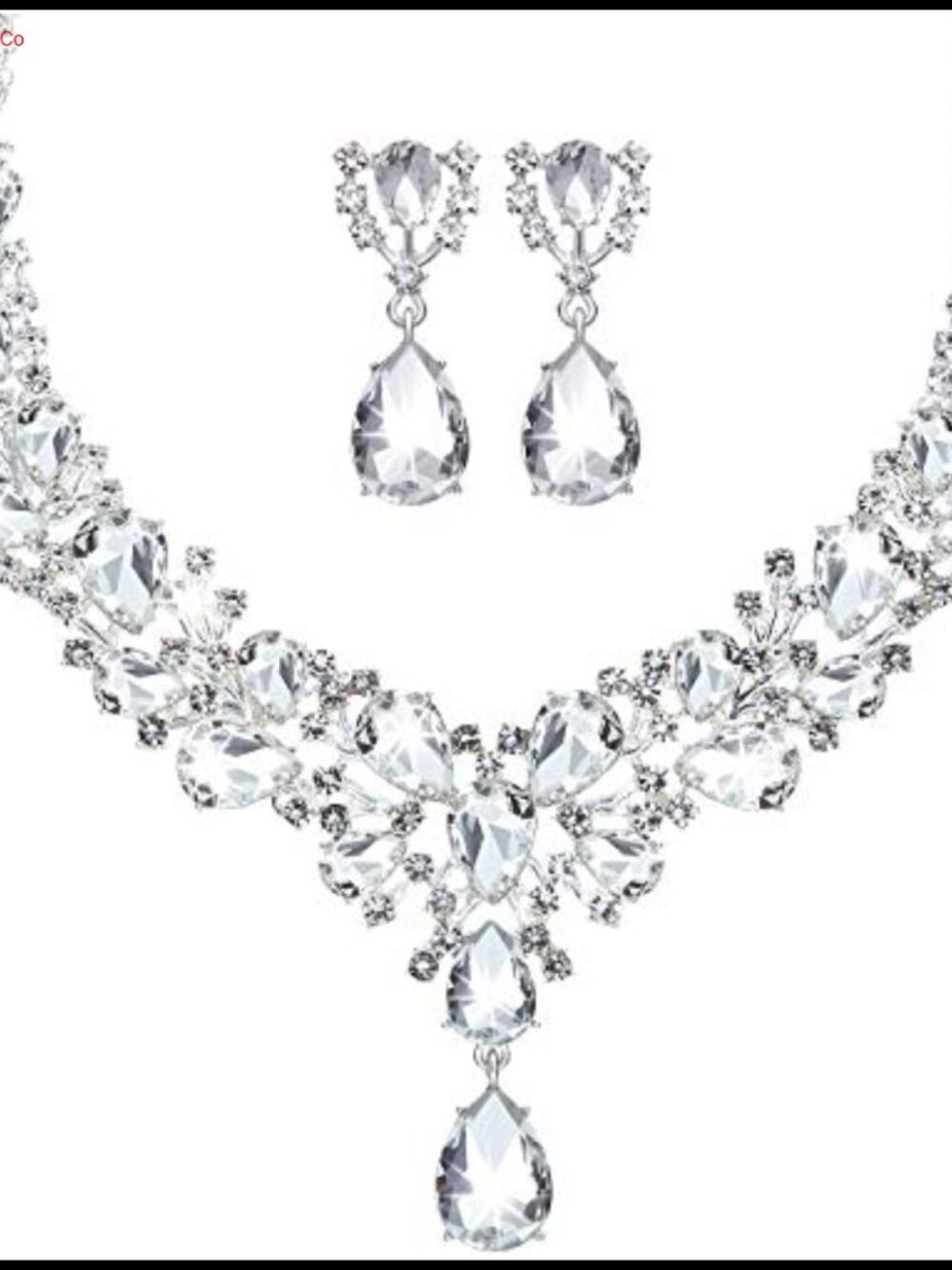 Teardrop Cluster Crystal Necklace Earrings Set Bridal Jewelry